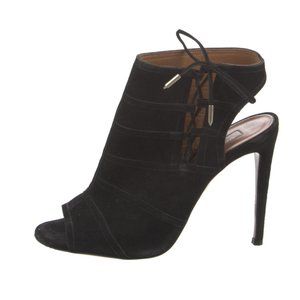 Aquazzura Oui Baby Lace Up Peeptoe Heels Black Size 38
